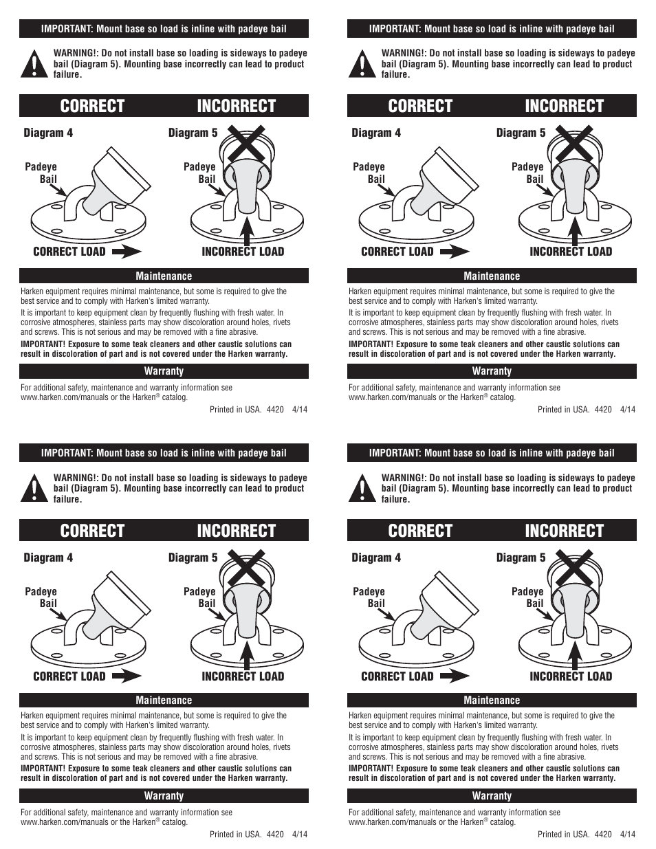 Correct i ncorrect | Harken 1634 ESP stand-up base User Manual | Page 2 / 2