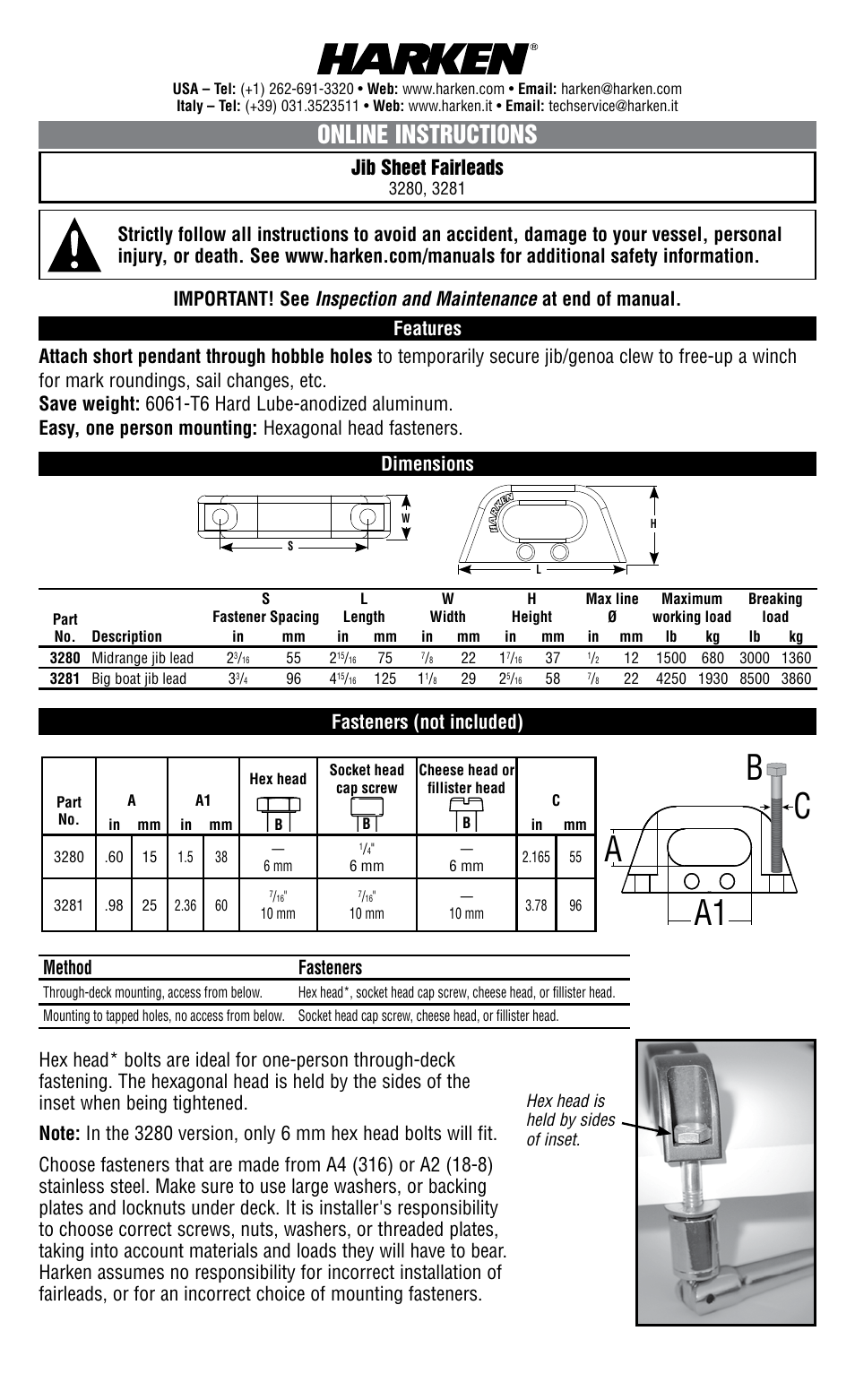 Harken 3280 Grand Prix Jib Lead User Manual | 2 pages