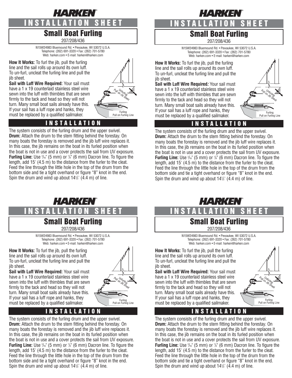 Harken 207 Small Boat Cruising furler User Manual | 2 pages