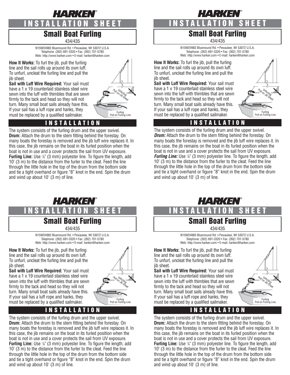 Harken 434 Small Boat furling User Manual | 2 pages