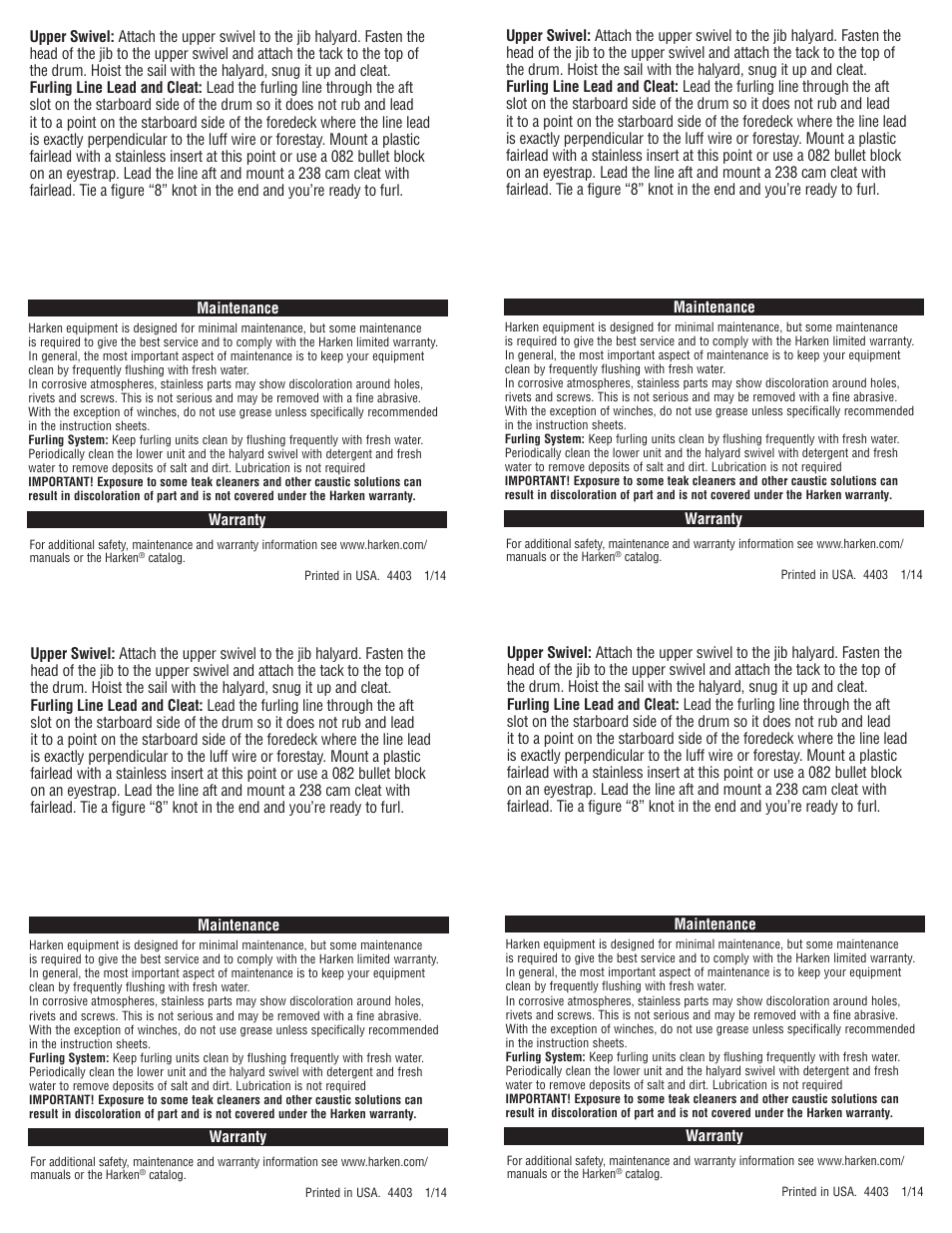 Harken 434 Small Boat furling User Manual | Page 2 / 2