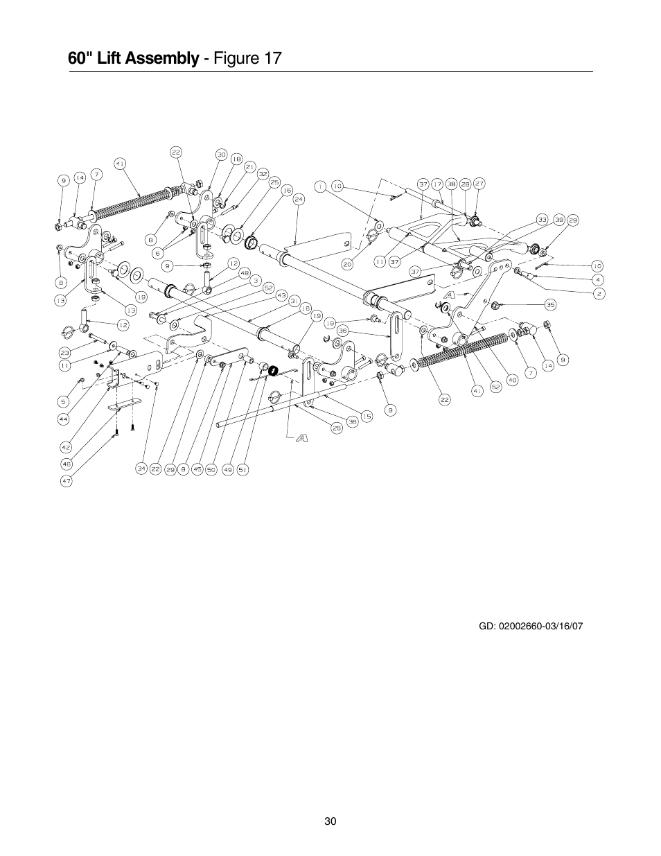 60" lift assembly - figure 17 | Cub Cadet 53AB5JEZ630 User Manual | Page 30 / 36