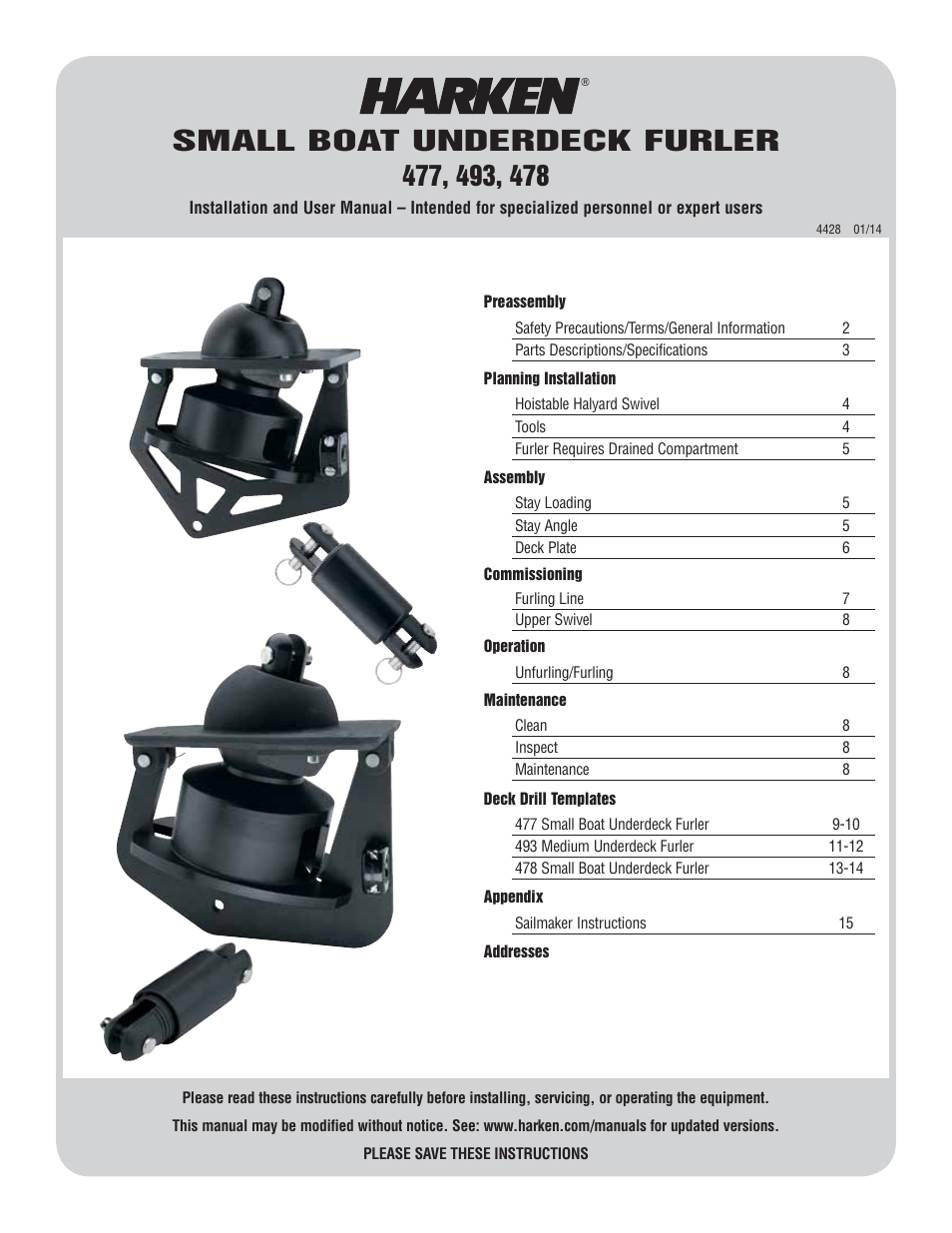 Harken 477 Small Boat underdeck furling User Manual | 16 pages