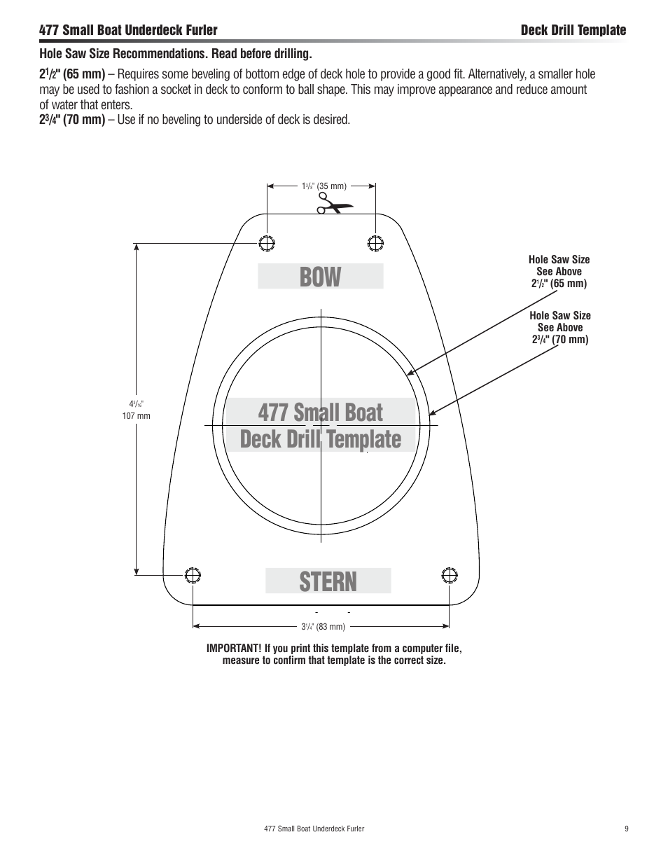 Bow stern, 477 small boat deck drill template | Harken 477 Small Boat underdeck furling User Manual | Page 9 / 16