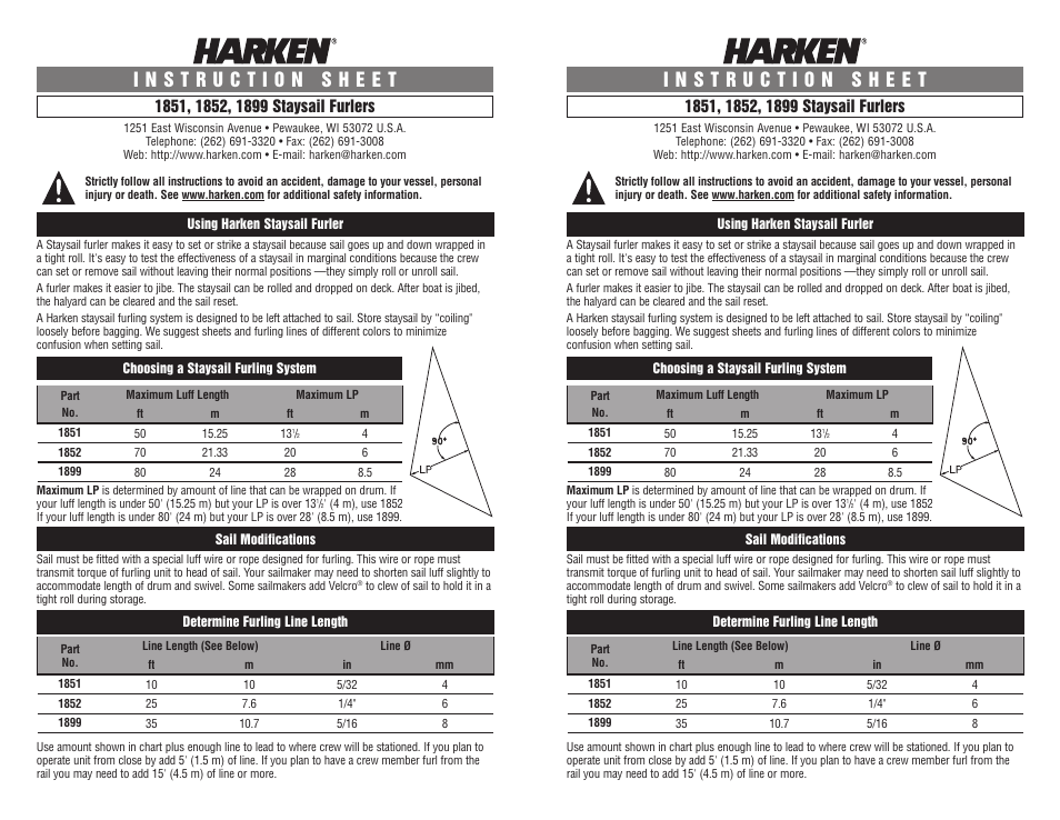 Harken 1851 Staysail furling User Manual | 2 pages