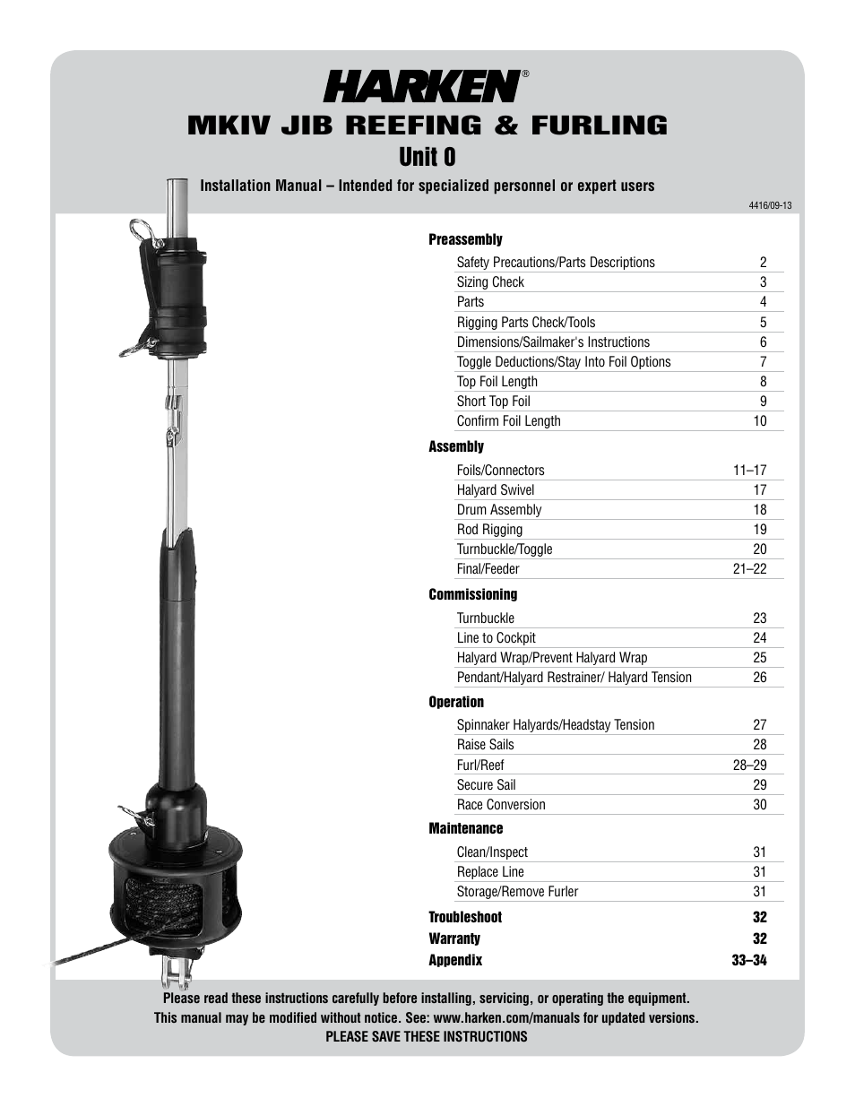 Harken 7410.10 MKIV Jib Reefing & Furling User Manual | 36 pages