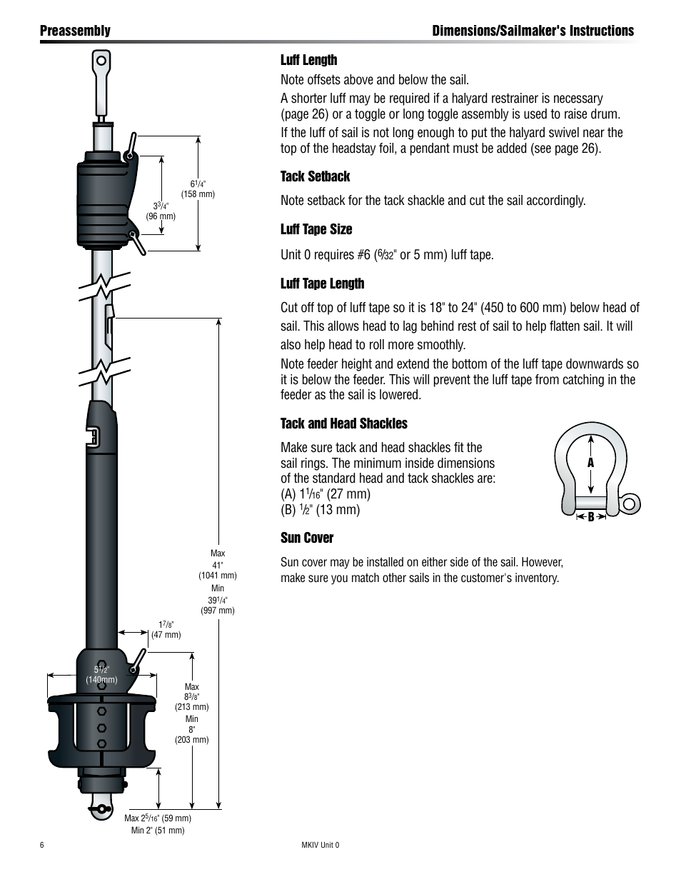 Preassembly dimensions/sailmaker's instructions, 27 mm) (b), 13 mm) sun cover | Harken 7410.10 MKIV Jib Reefing & Furling User Manual | Page 6 / 36