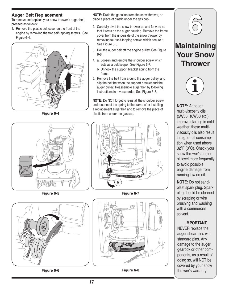 Maintaining your snow thrower | Cub Cadet Two Stage Snow Thrower User Manual | Page 17 / 52