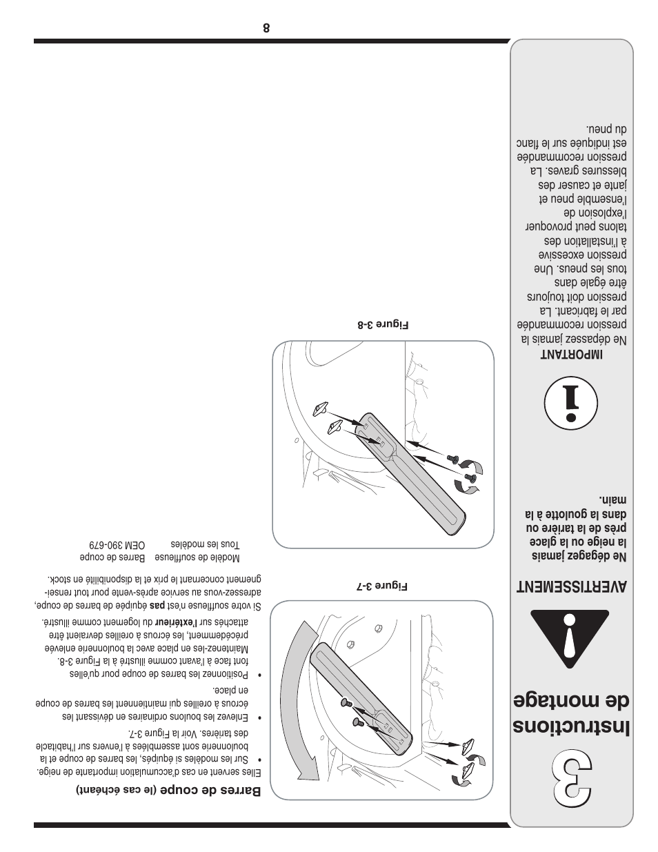Ins tru ctio ns de mon tag e, Aver tissement | Cub Cadet Two Stage Snow Thrower User Manual | Page 45 / 52