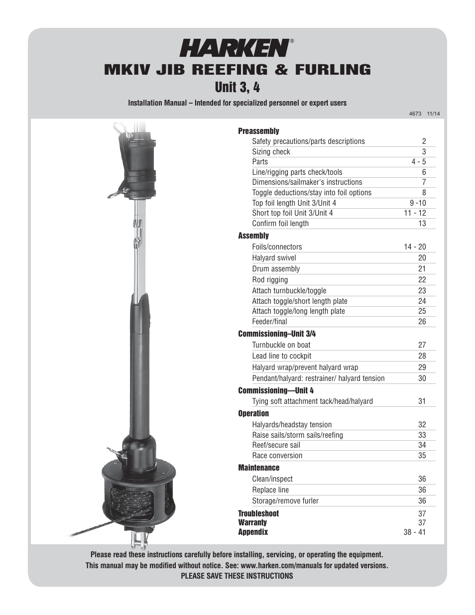 Harken 7413.10 MKIV Jib Reefing & Furling built after Feb. 2009 User Manual | 44 pages