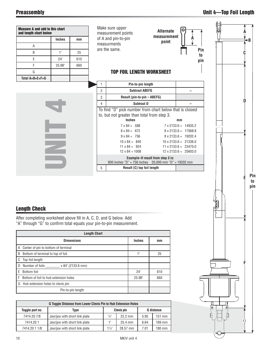 Unit 4, Preassembly unit 4—top foil length, Length check | Top foil length worksheet | Harken 7413.10 MKIV Jib Reefing & Furling built after Feb. 2009 User Manual | Page 10 / 44