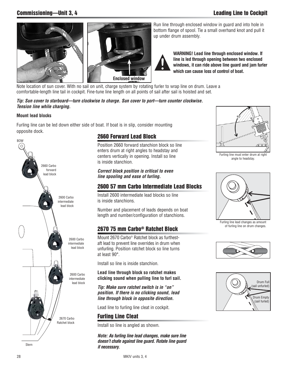 Commissioning—unit 3, 4 leading line to cockpit, 2660 forward lead block, Ratchet block | Furling line cleat | Harken 7413.10 MKIV Jib Reefing & Furling built after Feb. 2009 User Manual | Page 28 / 44