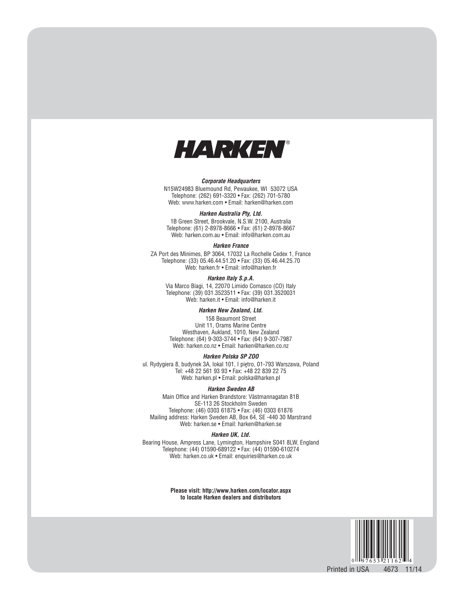 Harken 7413.10 MKIV Jib Reefing & Furling built after Feb. 2009 User Manual | Page 44 / 44