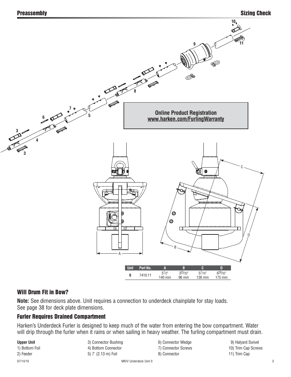 Preassembly sizing check | Harken 7410.11 MKIV Jib Reefing & Furling User Manual | Page 3 / 40