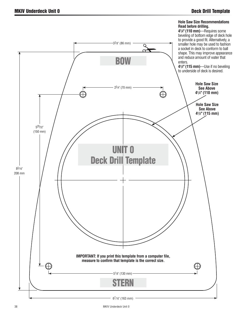 Unit 0 deck drill template bow stern | Harken 7410.11 MKIV Jib Reefing & Furling User Manual | Page 39 / 40