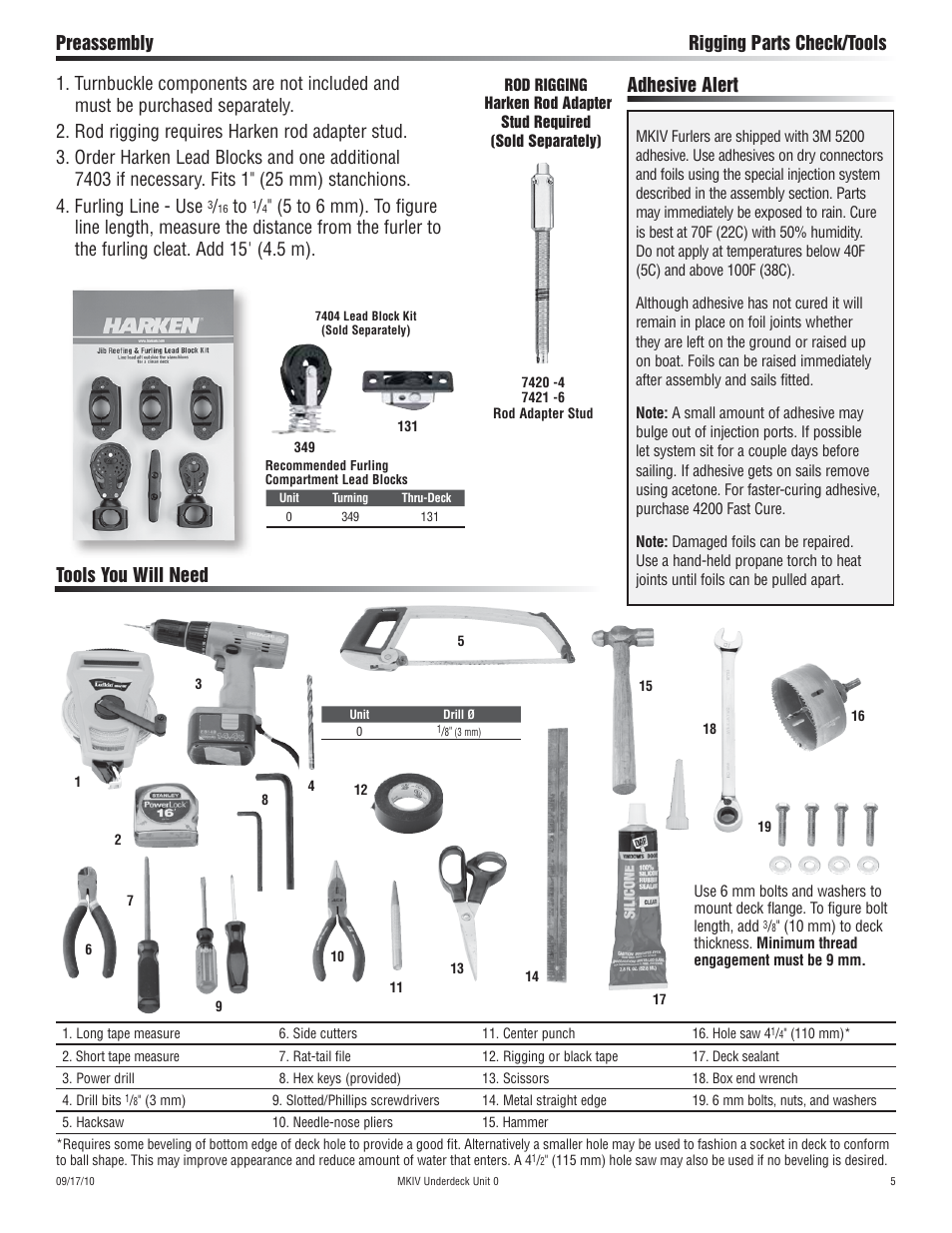 Adhesive alert | Harken 7410.11 MKIV Jib Reefing & Furling User Manual | Page 5 / 40
