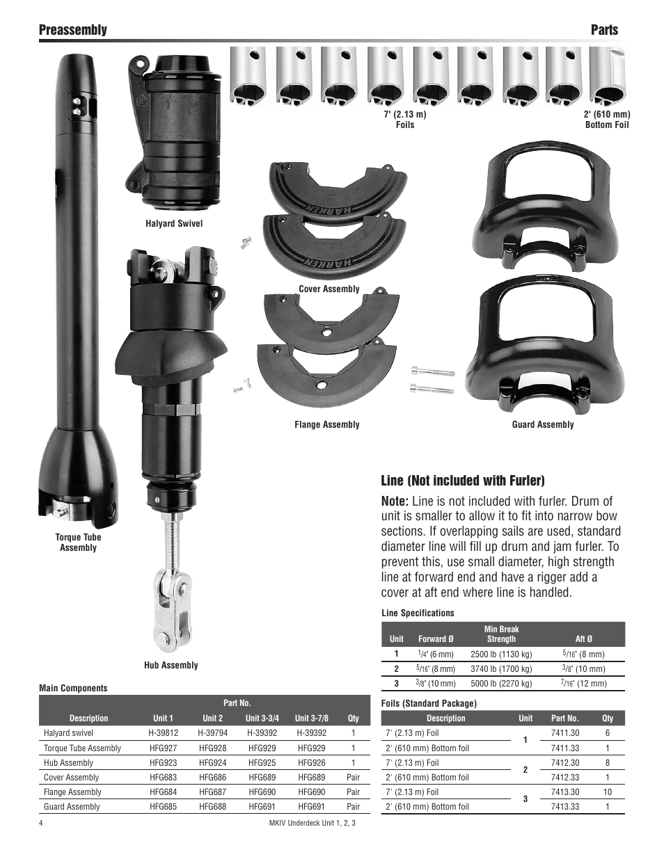Preassembly parts | Harken 7411.11 1/2 MKIV Jib Reefing & Furling User Manual | Page 4 / 56