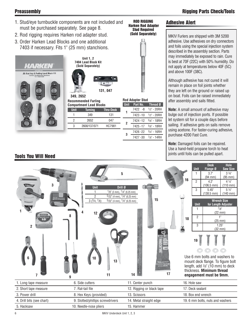 Adhesive alert | Harken 7411.11 1/2 MKIV Jib Reefing & Furling User Manual | Page 6 / 56