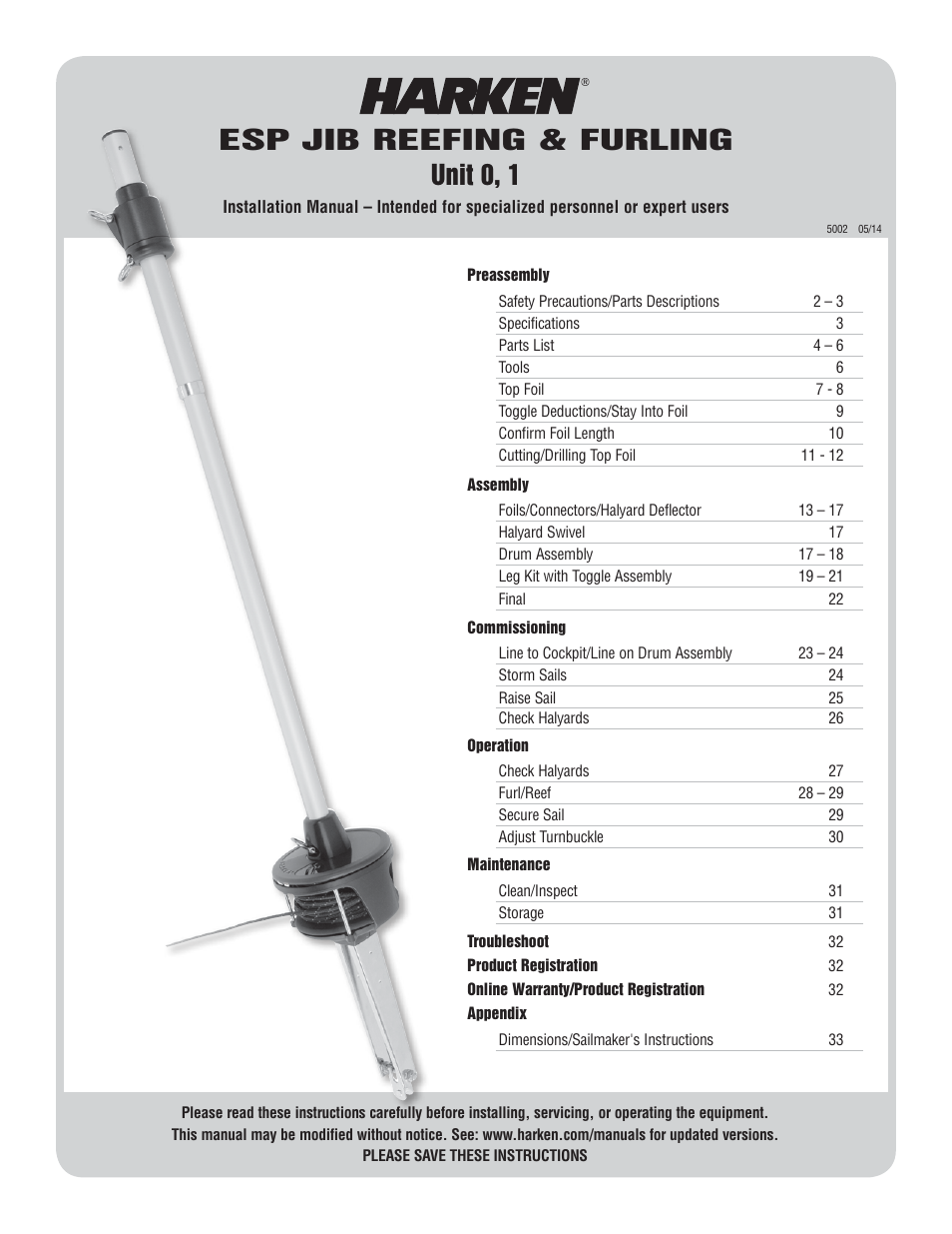 Harken 7320.10 ESP Jib Reefing & Furling User Manual | 36 pages