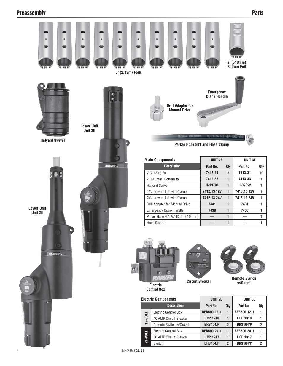 Preassembly parts | Harken 7412.13 12V MKIV Electric Jib Reefing & Furling User Manual | Page 4 / 48