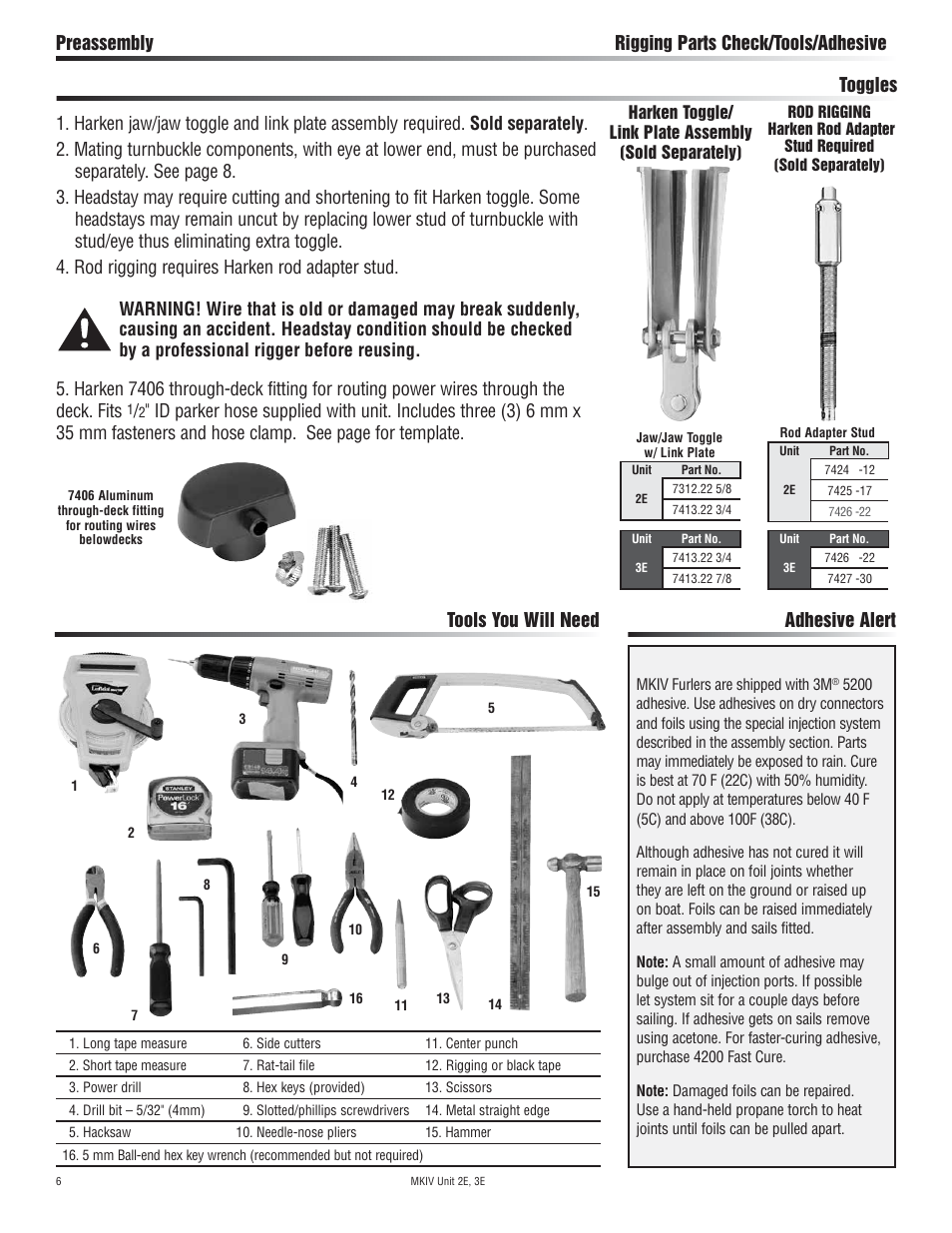 Adhesive alert | Harken 7412.13 12V MKIV Electric Jib Reefing & Furling User Manual | Page 6 / 48