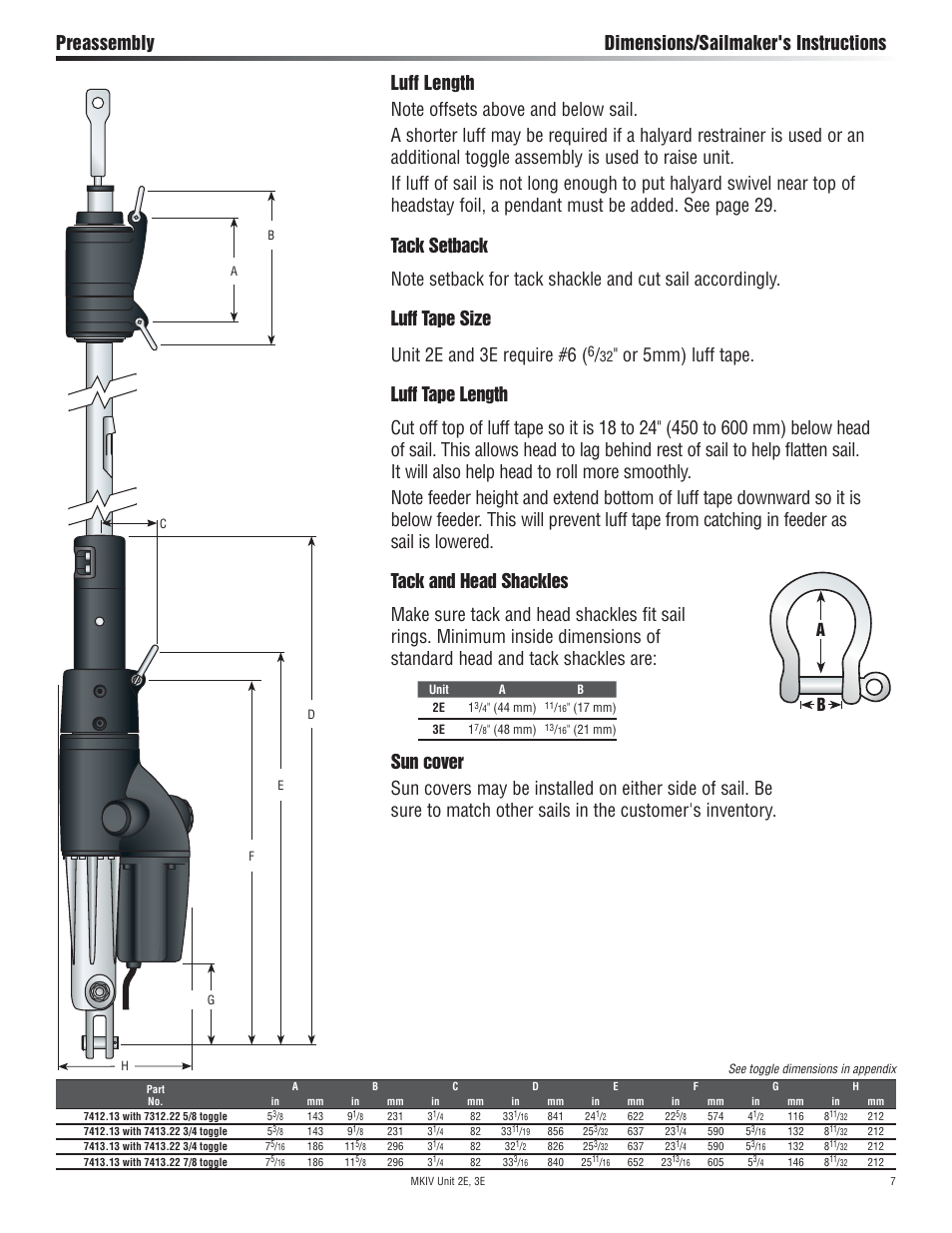 Preassembly dimensions/sailmaker's instructions | Harken 7412.13 12V MKIV Electric Jib Reefing & Furling User Manual | Page 7 / 48