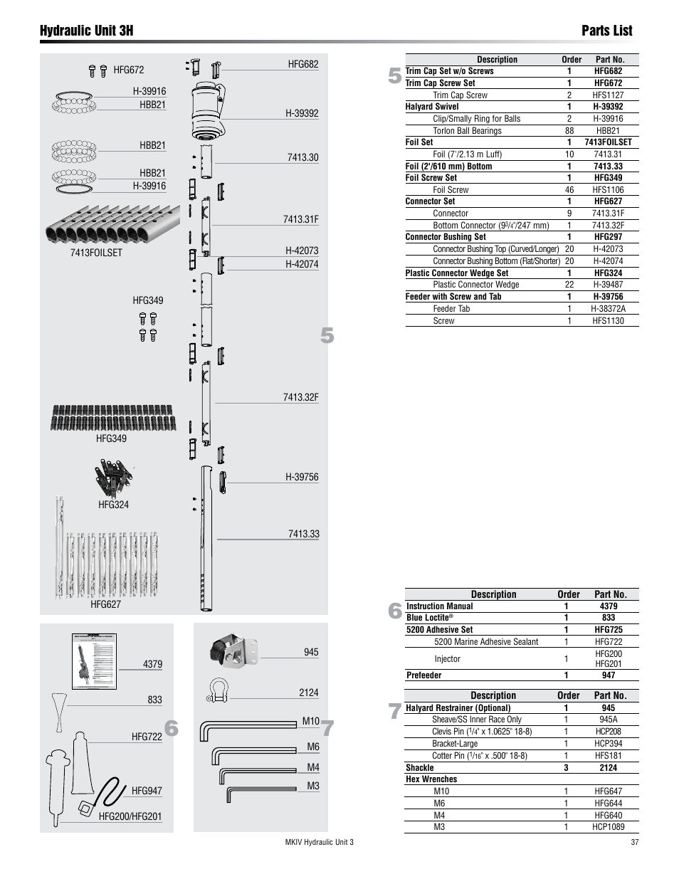 Hydraulic unit 3h parts list | Harken 7413.15 MKIV Hydraulic Jib Reefing & Furling User Manual | Page 37 / 40