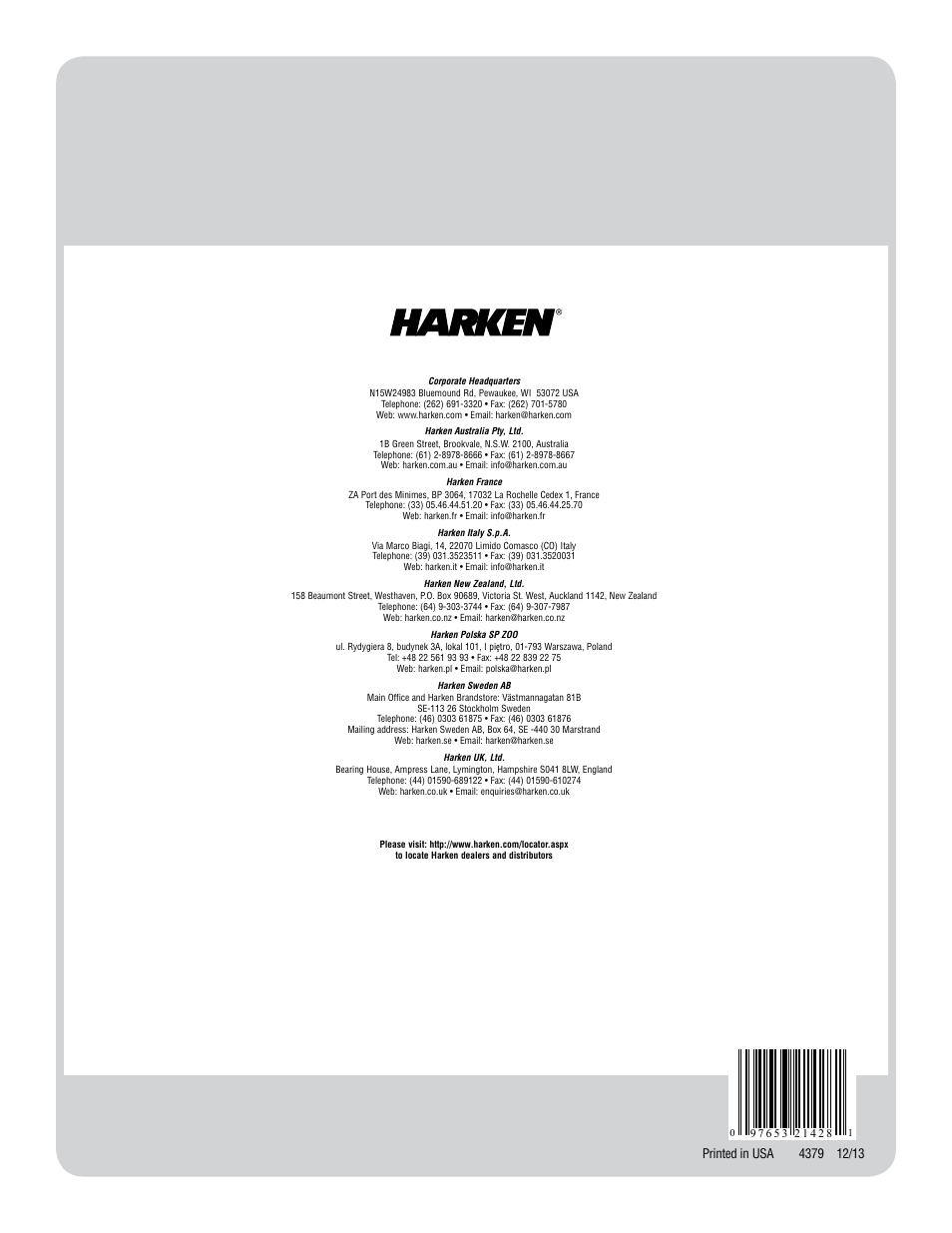 Harken 7413.15 MKIV Hydraulic Jib Reefing & Furling User Manual | Page 40 / 40