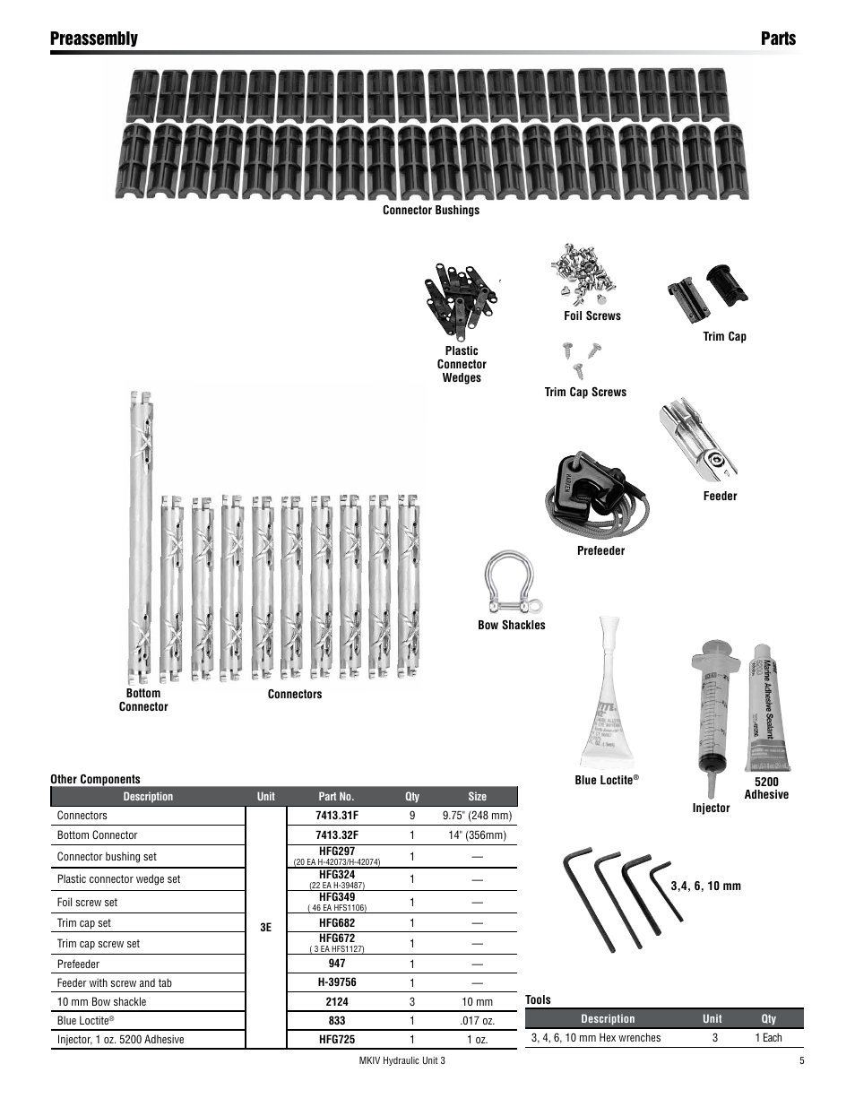 Preassembly parts | Harken 7413.15 MKIV Hydraulic Jib Reefing & Furling User Manual | Page 5 / 40