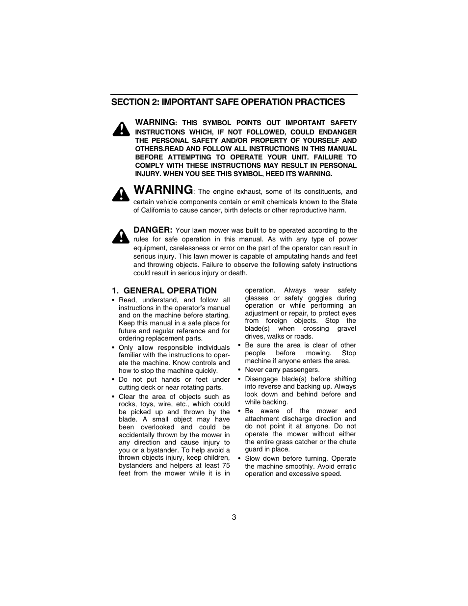 Warning | Cub Cadet 3235 User Manual | Page 3 / 44
