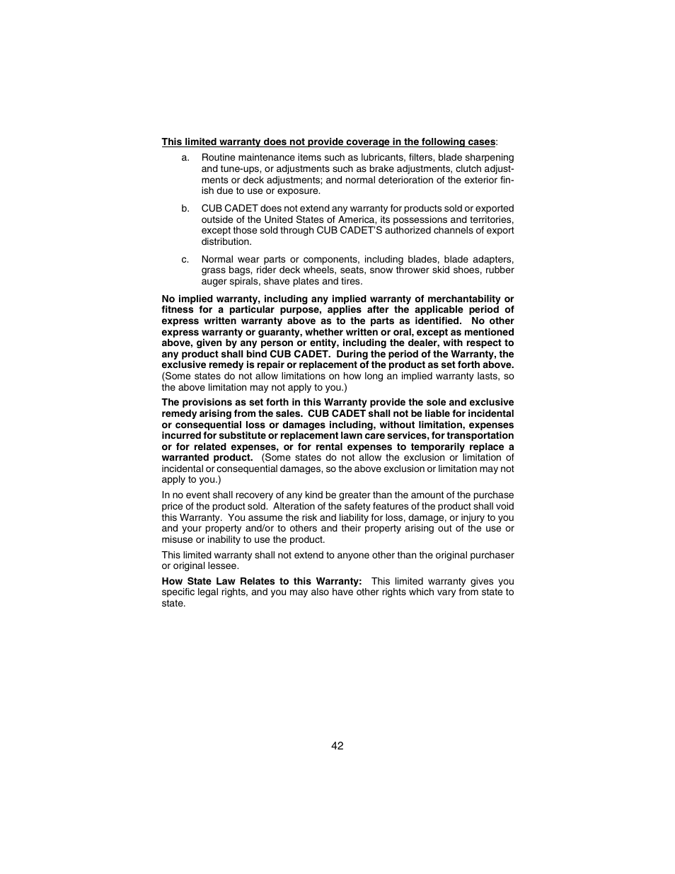 Cub Cadet 3235 User Manual | Page 42 / 44