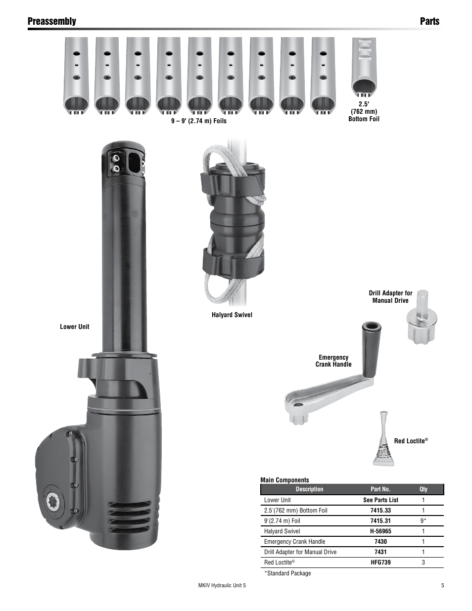 Preassembly parts | Harken 7415.15S MKIV Hydraulic Jib Reefing & Furling User Manual | Page 5 / 36