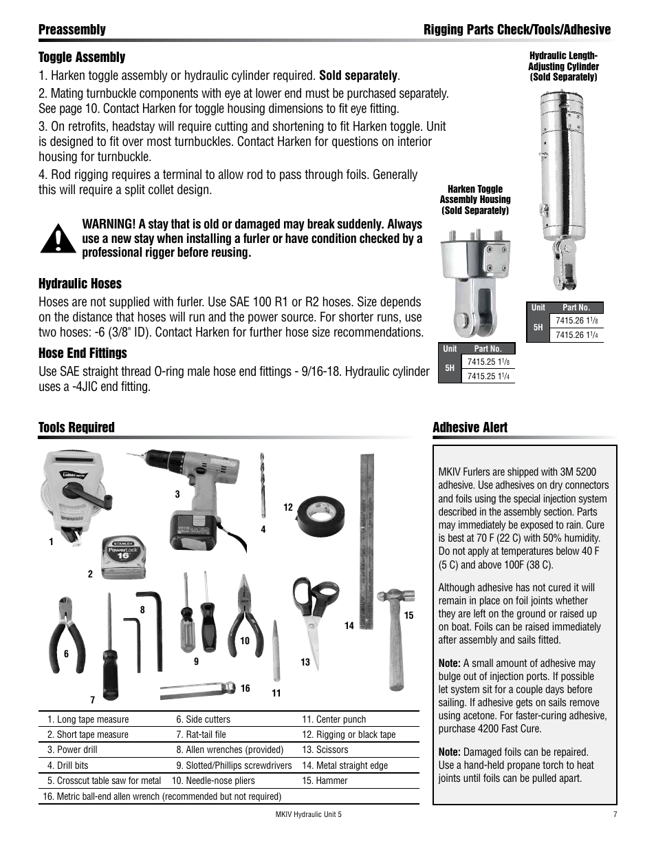 Adhesive alert | Harken 7415.15S MKIV Hydraulic Jib Reefing & Furling User Manual | Page 7 / 36