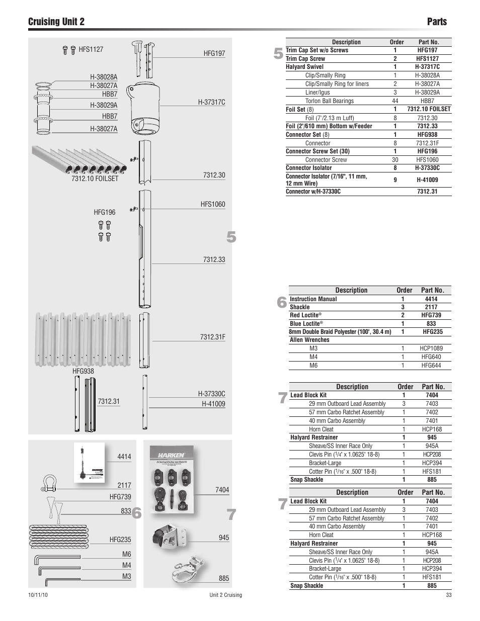 Cruising unit 2 parts | Harken 7311.10 Cruising Jib Reefing & Furling User Manual | Page 33 / 36