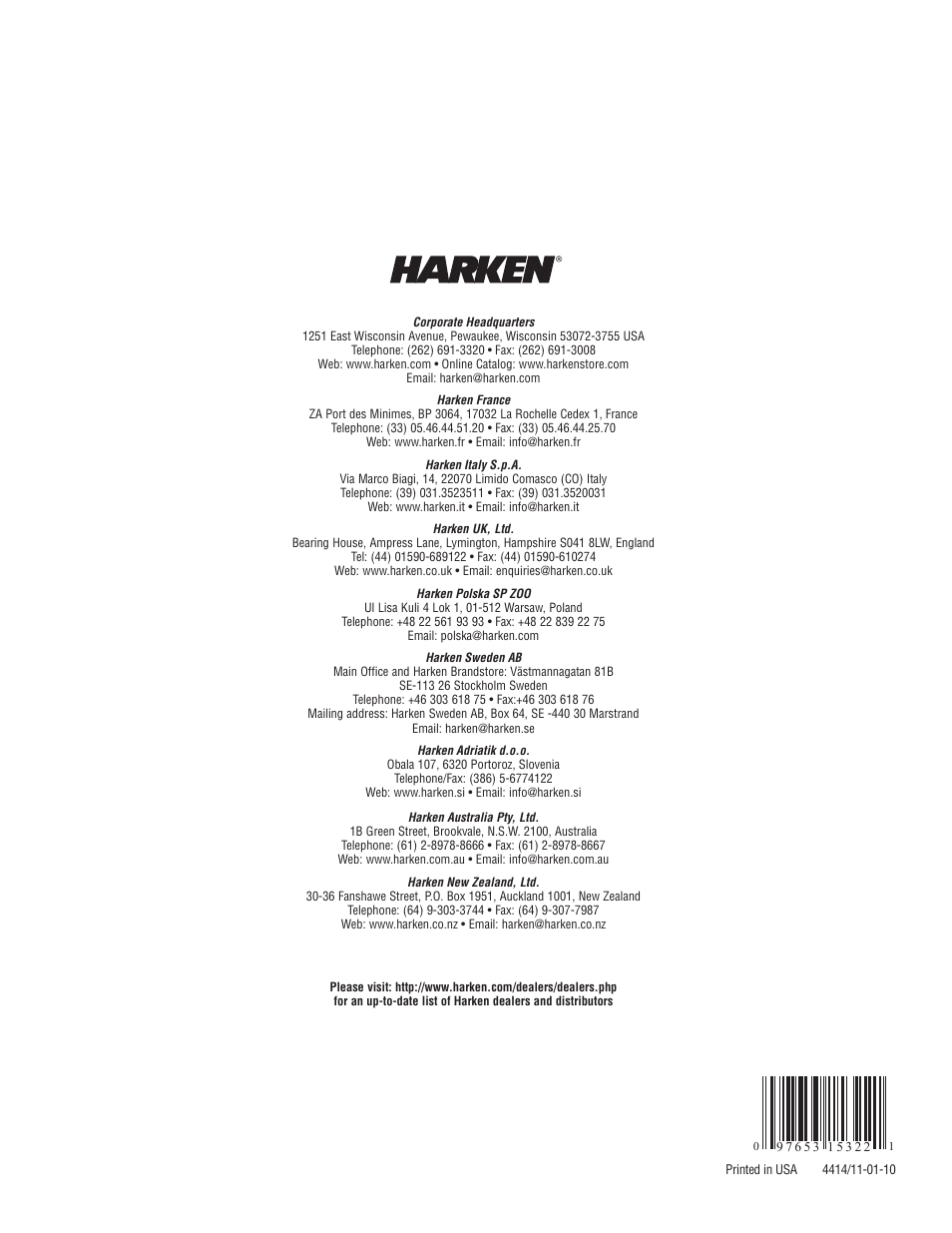 Harken 7311.10 Cruising Jib Reefing & Furling User Manual | Page 36 / 36