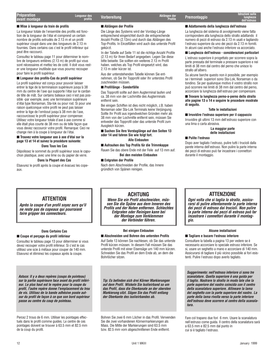 Attention, Attenzione, Achtung | Harken 882 MKIII Jib Reefing & Furling User Manual | Page 23 / 79