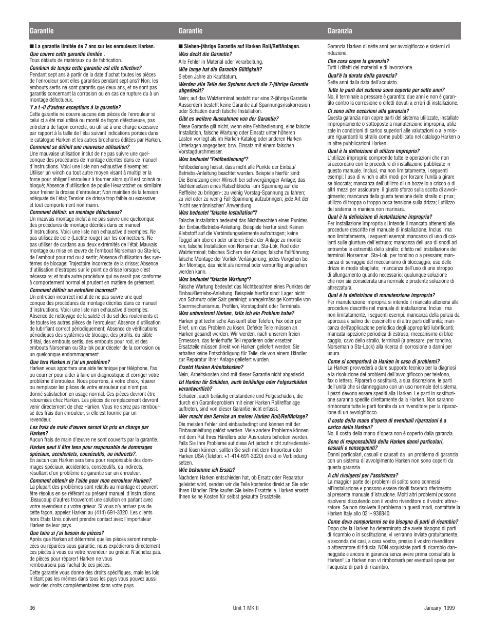 Garantie, Garantie garanzia | Harken 882 MKIII Jib Reefing & Furling User Manual | Page 77 / 79