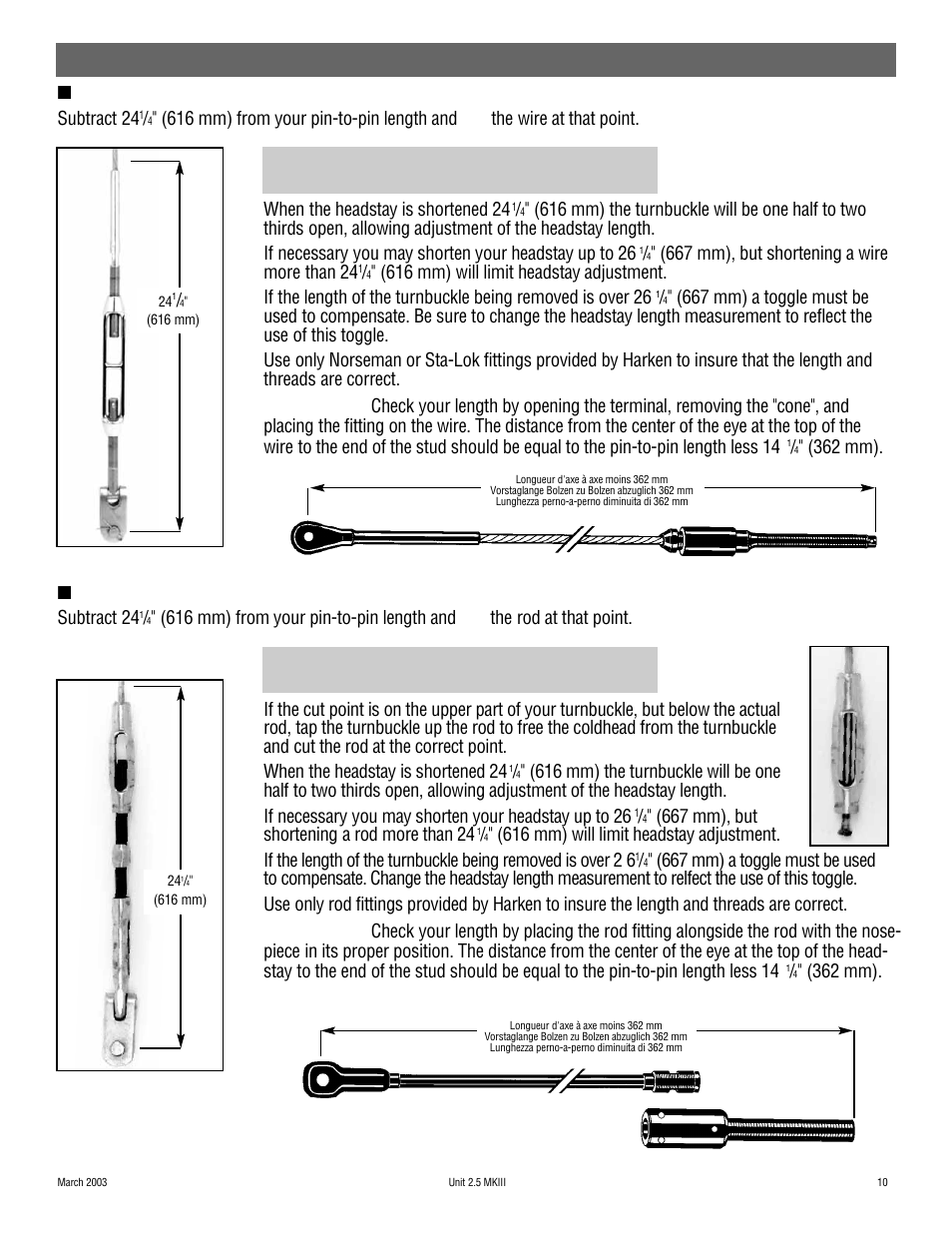 Preassembly, Norseman and sta-lok studs subtract 24, 362 mm) | Harken 948 MKIII Jib Reefing & Furling User Manual | Page 19 / 78