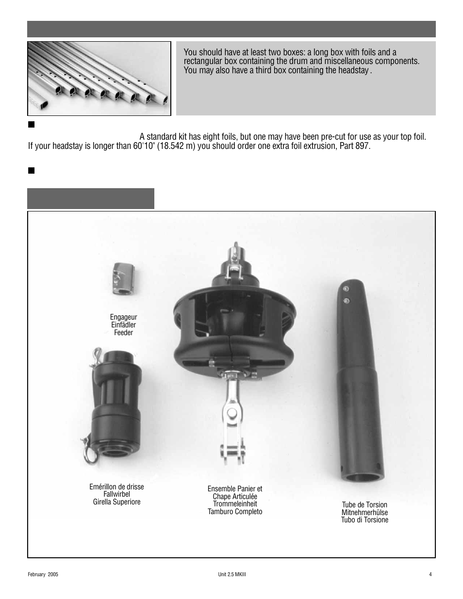 Parts, Main components | Harken 948 MKIII Jib Reefing & Furling User Manual | Page 7 / 78