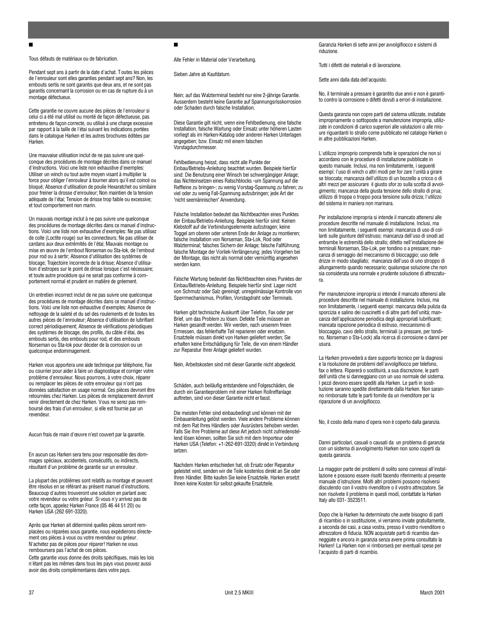 Garantie, Garantie garanzia | Harken 948 MKIII Jib Reefing & Furling User Manual | Page 76 / 78