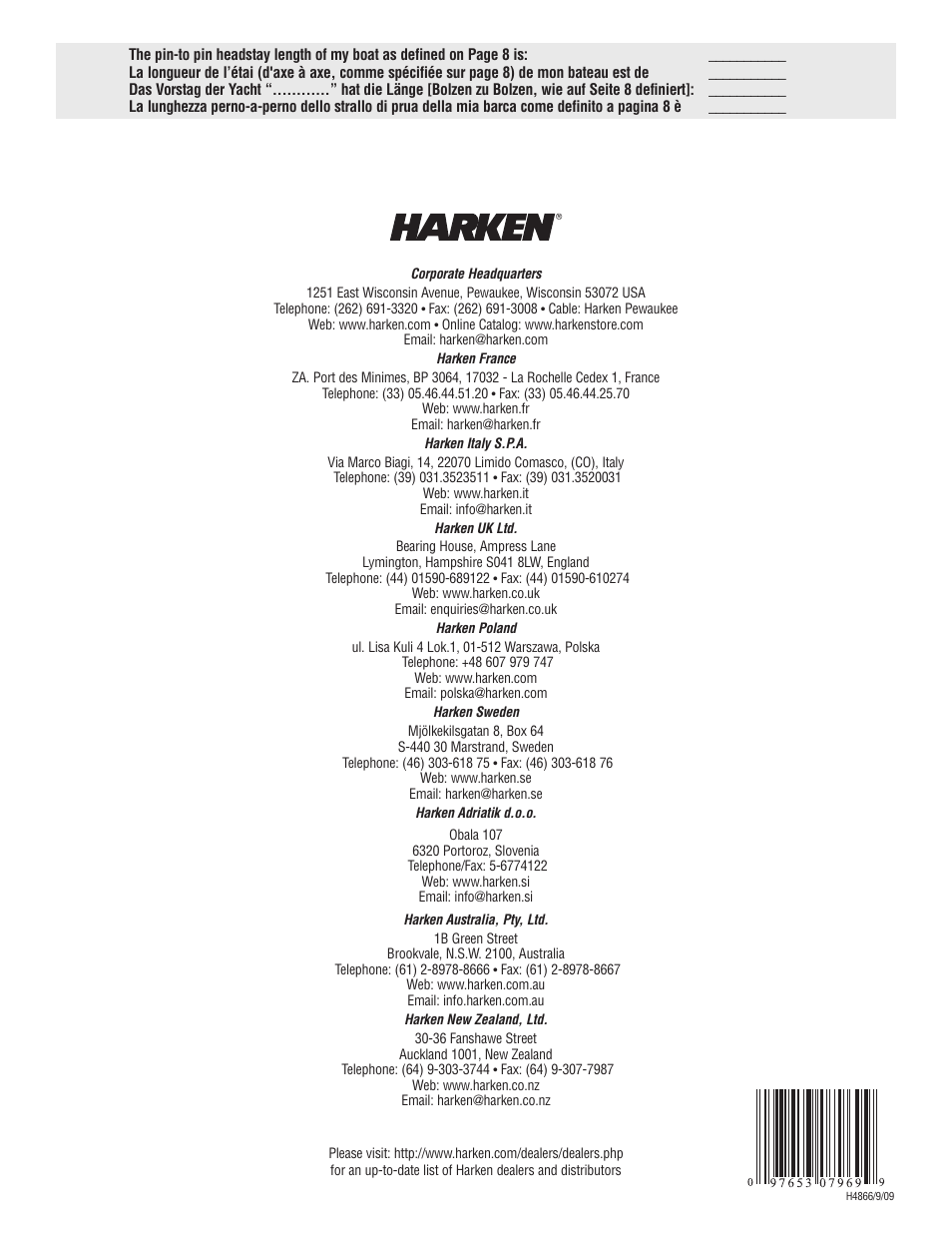 Harken 948 MKIII Jib Reefing & Furling User Manual | Page 78 / 78