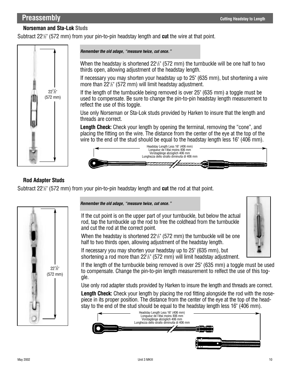 Preassembly, Norseman and sta-lok studs subtract 22 | Harken 1036 MKIII Jib Reefing & Furling User Manual | Page 19 / 78