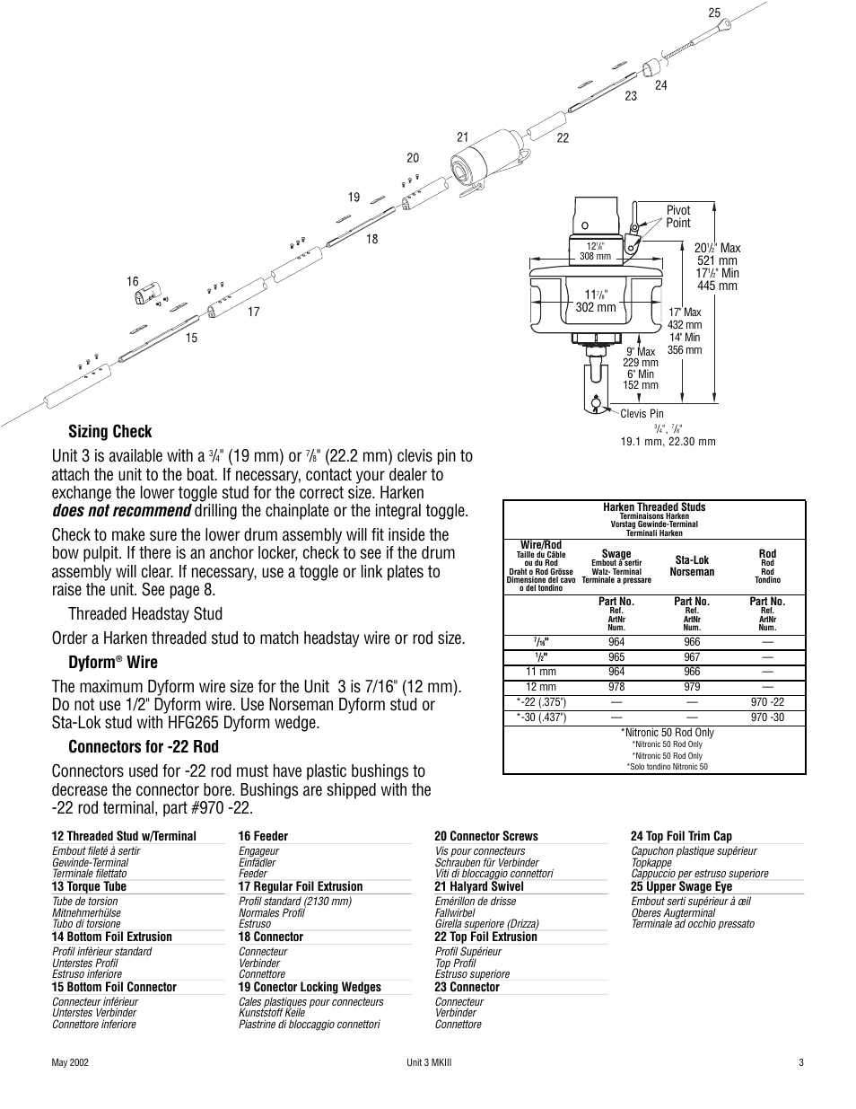 Does not recommend, Sizing check unit 3 is available with a, 19 mm) or | Harken 1036 MKIII Jib Reefing & Furling User Manual | Page 5 / 78