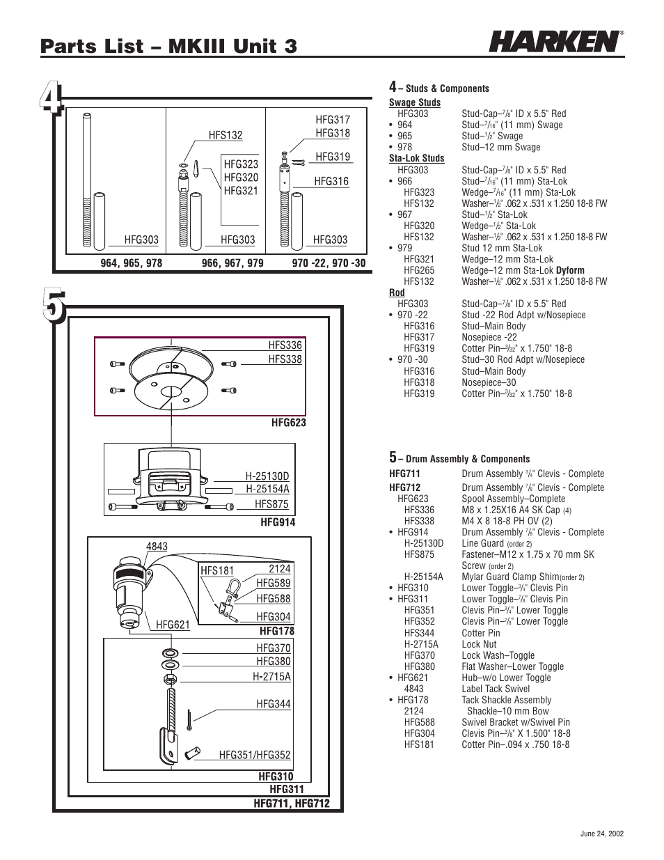 Parts list – mkiii unit 3 | Harken 1036 MKIII Jib Reefing & Furling User Manual | Page 76 / 78