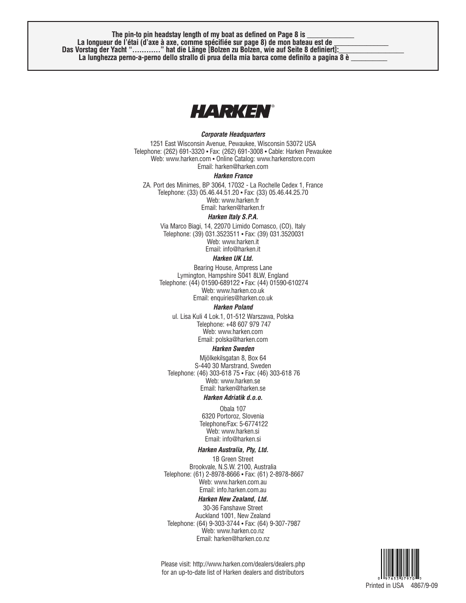 Harken 1036 MKIII Jib Reefing & Furling User Manual | Page 78 / 78