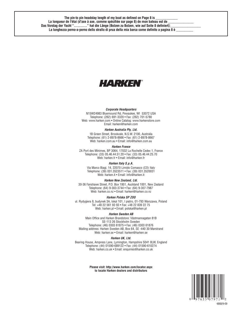 Harken 1080 MKIII Jib Reefing & Furling User Manual | Page 78 / 78