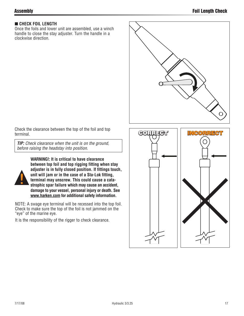 Correct incorrect | Harken 1027 MKIII Hydraulic Jib Reefing & Furling User Manual | Page 17 / 24