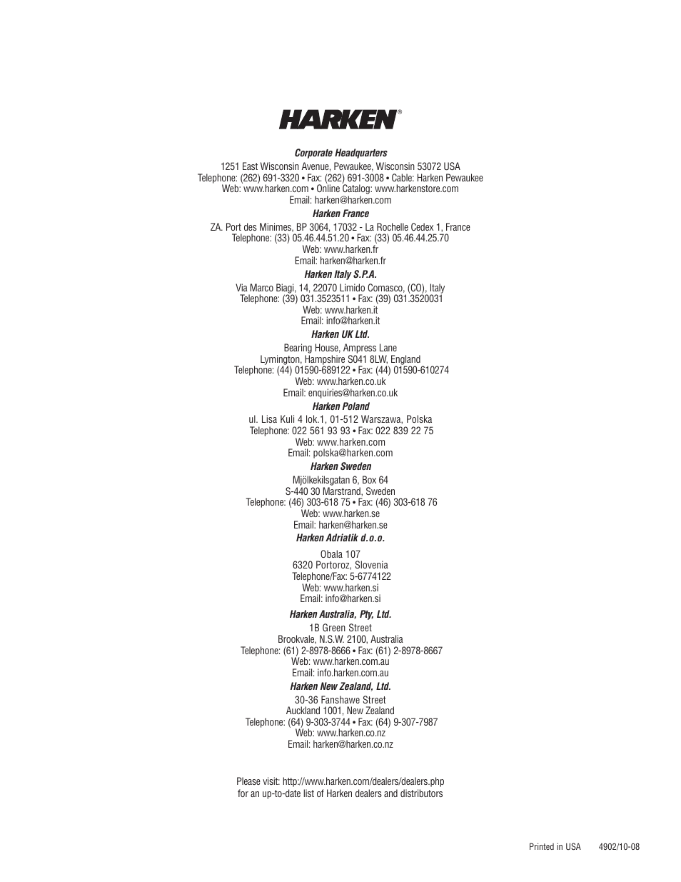 Harken 1027 MKIII Hydraulic Jib Reefing & Furling User Manual | Page 24 / 24