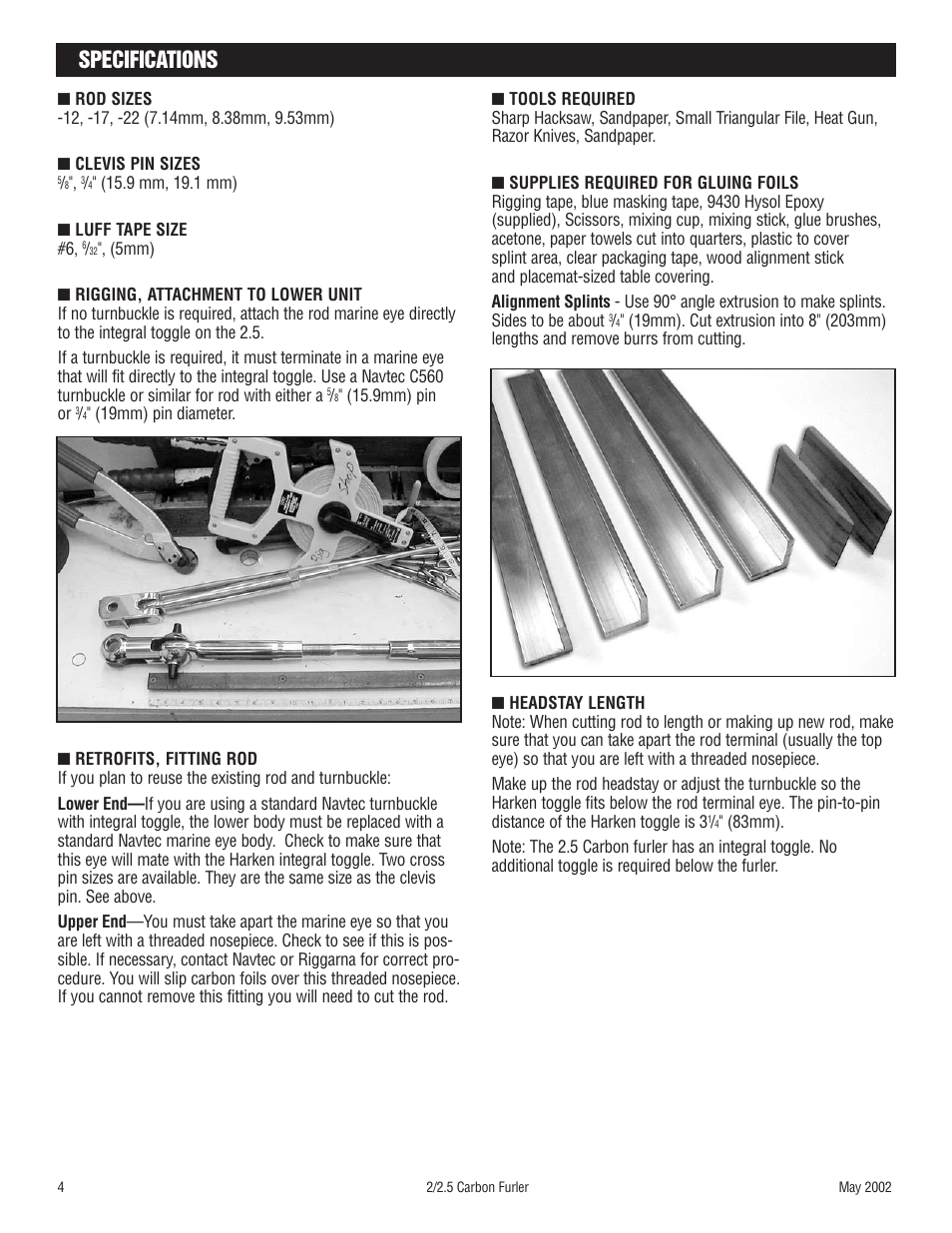 Specifications | Harken 1093 Carbon Jib Reefing & Furling User Manual | Page 4 / 18