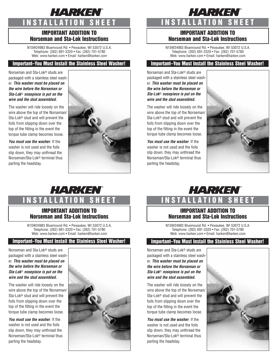 Harken Norseman, STA-LOK User Manual | 2 pages